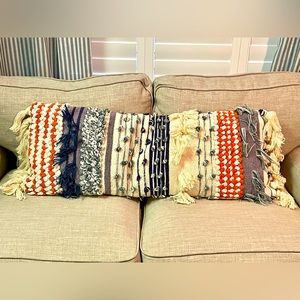 Large Boho Lumbar Couch Decor Pillow. Cream, Blue, Orange, Navy, White, Gray.